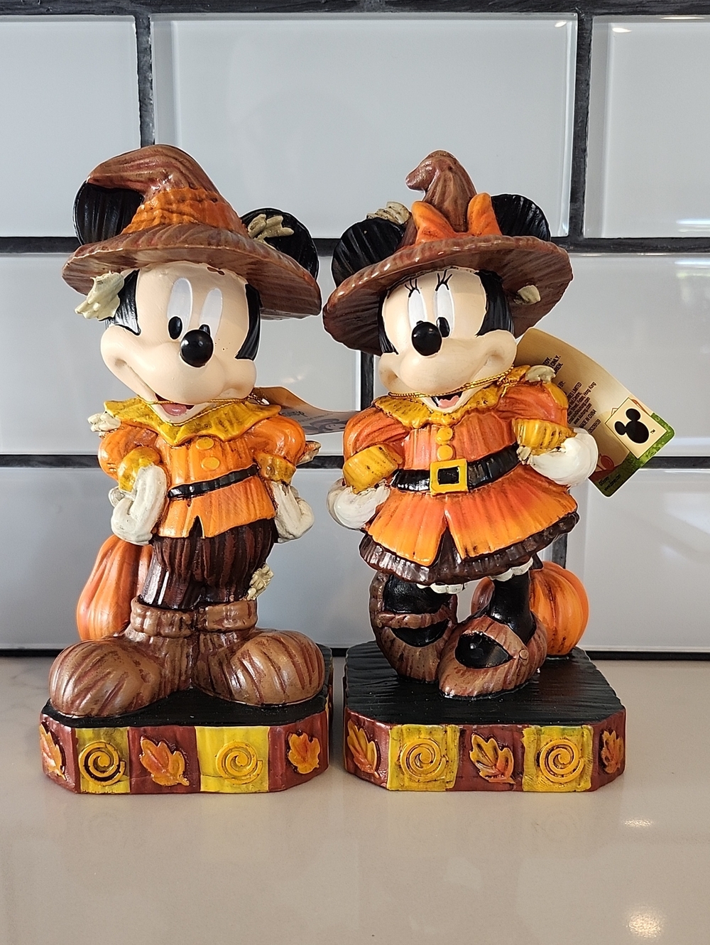 Disney Collectible Mickey and Minnie Fall Scarecrow Figurine Pair